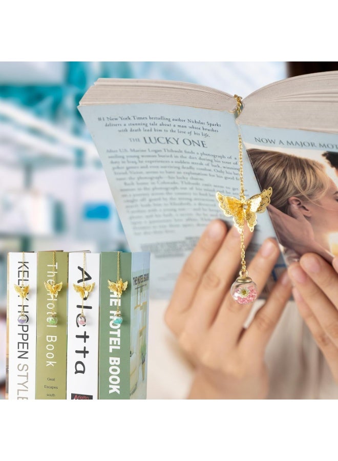 ChicAbode Book Accessory Gift Pack, Golden Feather Book Mark with Golden Butterfly, Pink Diamond and White Floret Pendant - Image 5